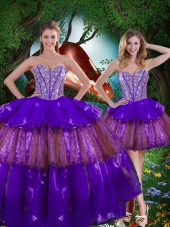 Amazing Sleeveless Beading and Ruffled Layers and Sequins Lace Up Sweet 16 Dresses