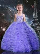 Hot Sale Ball Gowns Kids Pageant Dress Lavender Straps Tulle Short Sleeves Floor Length Lace Up