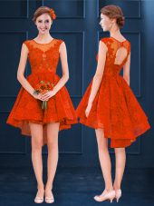 High Low Rust Red Quinceanera Court of Honor Dress Scoop Sleeveless Clasp Handle