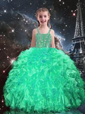 Beautiful Spaghetti Straps Sleeveless Lace Up Pageant Gowns For Girls Apple Green Organza