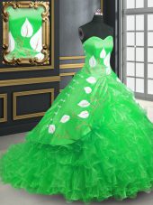 Flare Green Ball Gowns Embroidery and Ruffles 15 Quinceanera Dress Lace Up Organza Sleeveless