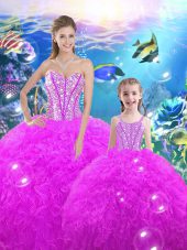 Exquisite Fuchsia Sleeveless Beading and Ruffles Floor Length Quinceanera Dresses