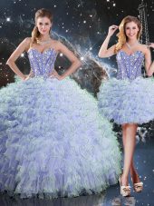 Excellent Floor Length Ball Gowns Sleeveless Lavender Quinceanera Gowns Lace Up