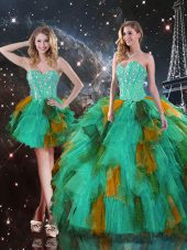 Traditional Multi-color Tulle Lace Up Quince Ball Gowns Sleeveless Floor Length Ruffles