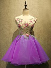 Purple A-line Organza Scoop Sleeveless Embroidery Mini Length Lace Up Prom Dresses