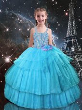 Straps Sleeveless Organza Teens Party Dress Beading and Ruffled Layers Lace Up