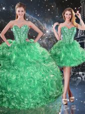 Stunning Green Sleeveless Floor Length Beading and Ruffles Lace Up Quinceanera Gowns