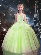 High Quality Tulle Straps Sleeveless Lace Up Beading Party Dress in Yellow Green