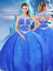 Suitable Sleeveless Floor Length Beading Zipper Sweet 16 Dress with Blue