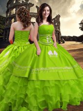 Sleeveless Taffeta Floor Length Zipper Quinceanera Dress in with Embroidery and Ruffled Layers