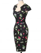 Shining Multi-color Column/Sheath Strapless Cap Sleeves Printed Knee Length Zipper Pattern Dress for Prom