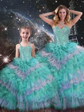 Top Selling Sweetheart Sleeveless Lace Up Quinceanera Dress Multi-color Organza
