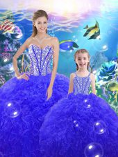 Dazzling Organza Sweetheart Sleeveless Lace Up Beading and Ruffles 15 Quinceanera Dress in Royal Blue