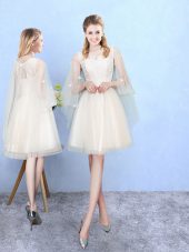 Half Sleeves Lace Lace Up Wedding Party Dress