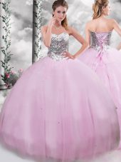 New Arrival Lilac Sleeveless Beading Lace Up Sweet 16 Quinceanera Dress