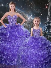 On Sale Floor Length Lace Up Vestidos de Quinceanera Purple for Military Ball and Sweet 16 and Quinceanera with Beading and Ruffles