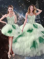Multi-color 15th Birthday Dress Military Ball and Sweet 16 and Quinceanera with Beading and Ruffled Layers and Sequins Sweetheart Sleeveless Lace Up