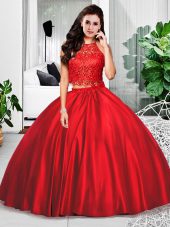 Glittering Halter Top Sleeveless Zipper Quince Ball Gowns Wine Red Taffeta