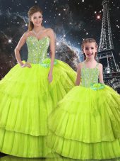 Simple Organza Sweetheart Sleeveless Lace Up Ruffled Layers 15 Quinceanera Dress in Yellow Green