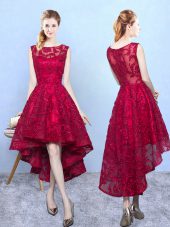 Scoop Sleeveless Lace Vestidos de Damas Lace Zipper