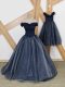 Superior Tulle Off The Shoulder Sleeveless Brush Train Lace Up Ruching Prom Gown in Navy Blue