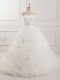 Fine Sweetheart Sleeveless Brush Train Lace Up Wedding Gown White Organza