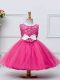Scoop Sleeveless Little Girls Pageant Dress Knee Length Lace and Bowknot Hot Pink Tulle