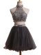 Black Prom Party Dress Prom and Party and Sweet 16 with Beading Halter Top Sleeveless Criss Cross