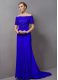 Royal Blue Short Sleeves Chiffon Sweep Train Zipper Mother Dresses for Prom and Party