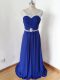 Fabulous Floor Length Royal Blue Prom Dresses Chiffon Short Sleeves Beading and Ruching
