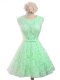 Belt Quinceanera Court of Honor Dress Apple Green Lace Up Sleeveless Knee Length