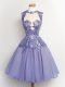 Stunning Lilac High-neck Neckline Lace Court Dresses for Sweet 16 Sleeveless Lace Up