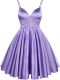 Simple Spaghetti Straps Sleeveless Lace Up Bridesmaids Dress Lilac Elastic Woven Satin