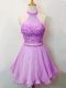 Lilac Halter Top Neckline Beading Court Dresses for Sweet 16 Sleeveless Lace Up