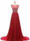 Pretty Brush Train Empire Homecoming Dress Wine Red Scoop Chiffon Sleeveless Lace Up