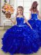 Royal Blue Ball Gowns Organza Straps Sleeveless Beading and Ruffles Floor Length Lace Up Little Girls Pageant Dress
