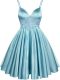 Spaghetti Straps Sleeveless Lace Up Dama Dress for Quinceanera Aqua Blue Elastic Woven Satin