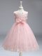 Baby Pink Zipper Little Girls Pageant Dress Wholesale Lace and Bowknot Sleeveless Knee Length