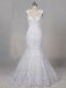 White Mermaid Beading and Lace Wedding Dresses Backless Tulle Sleeveless
