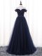 Pretty Navy Blue Off The Shoulder Lace Up Belt Dama Dress for Quinceanera Sleeveless