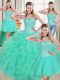 Cheap Turquoise Lace Up Sweetheart Beading and Ruffled Layers Quince Ball Gowns Organza Sleeveless Brush Train