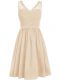 New Style Champagne Empire V-neck Sleeveless Chiffon Knee Length Side Zipper Lace and Ruching Bridesmaid Dress