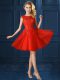 New Style Cap Sleeves Knee Length Lace and Appliques Lace Up Wedding Party Dress with Red