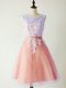 Spectacular Knee Length Lace Up Quinceanera Court of Honor Dress Peach for Prom and Party and Wedding Party with Lace