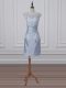 Custom Made Scoop Short Sleeves Mother of Groom Dress Mini Length Lace and Appliques Grey Satin