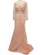 Sumptuous Peach Column/Sheath Scoop Long Sleeves Tulle Brush Train Side Zipper Beading and Hand Made Flower Mother Dresses
