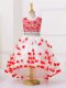 White And Red Zipper Little Girls Pageant Dress Appliques and Sequins Sleeveless High Low