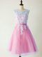 Custom Fit Lilac A-line Tulle Scoop Sleeveless Lace Knee Length Lace Up Bridesmaid Dresses