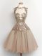 Brown High-neck Neckline Lace Quinceanera Court Dresses Sleeveless Lace Up