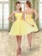 Mini Length Yellow Oscars Dresses Organza Sleeveless Beading and Ruching